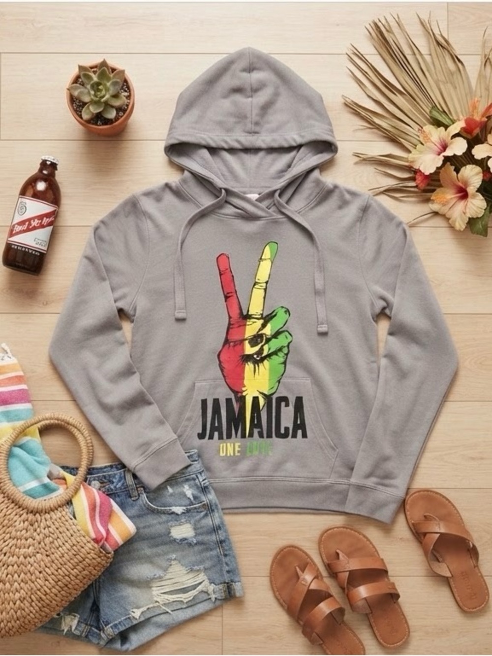 Jamaica "One Love" Grey Hoodie